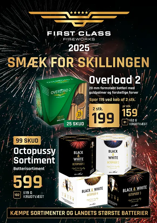 First Class fyrværkerikatalog 2025 – forside